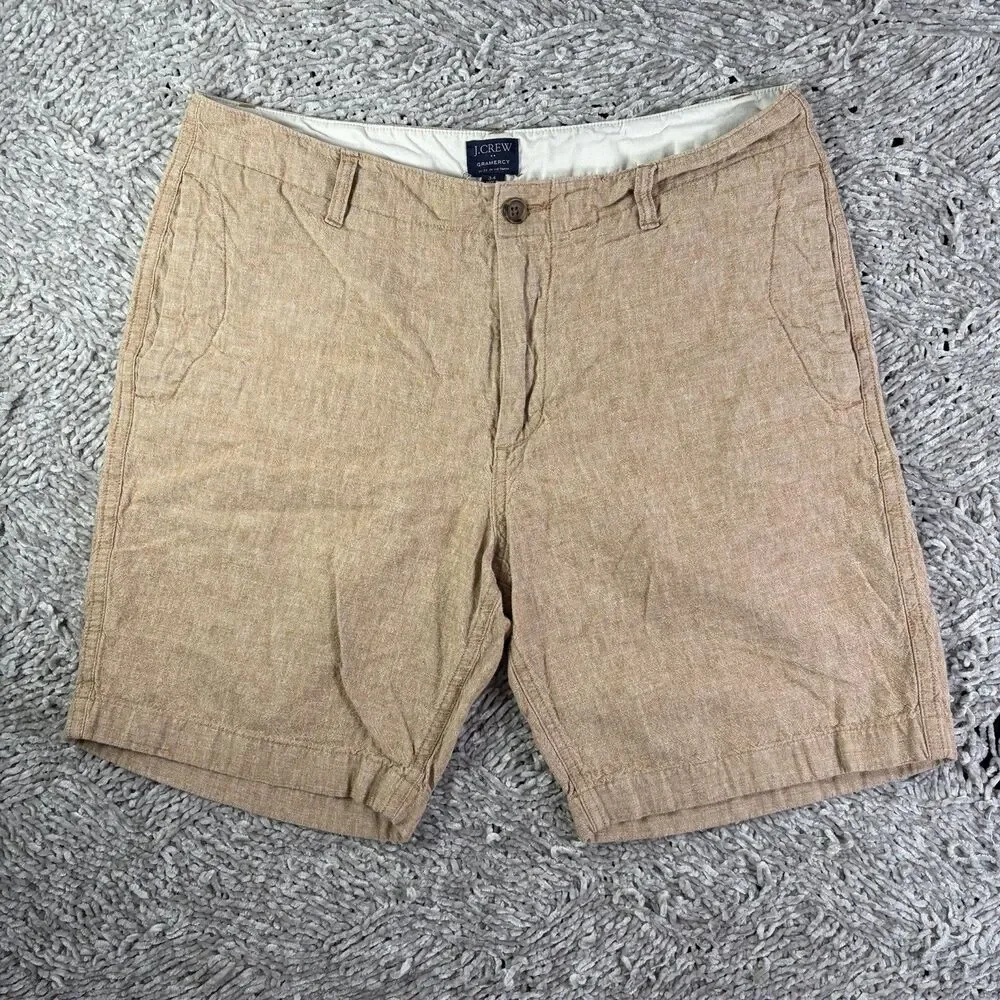 J Crew Gramercy Linen Shorts Mens 34 Beige Cotton Preppy Golf Summer L0953